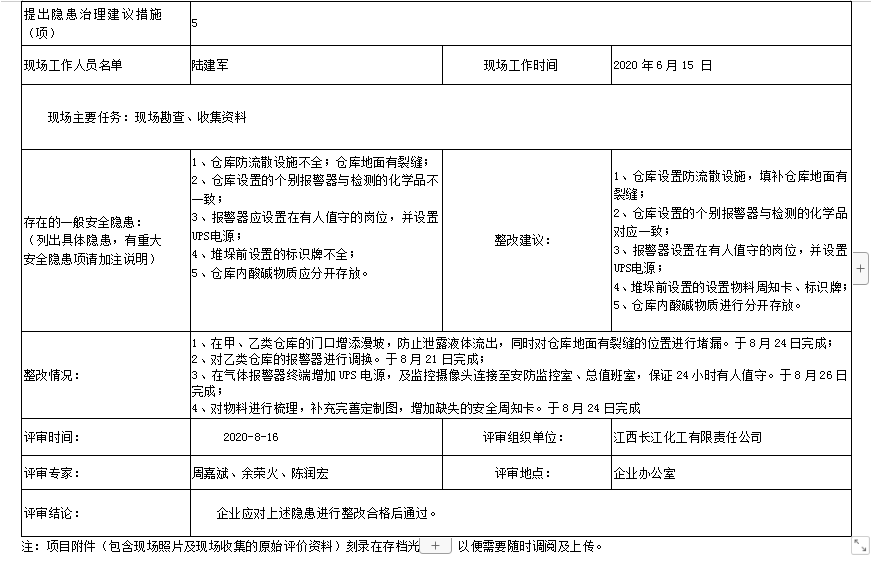 江西长江化工有限责任公司危险化学品仓库项目