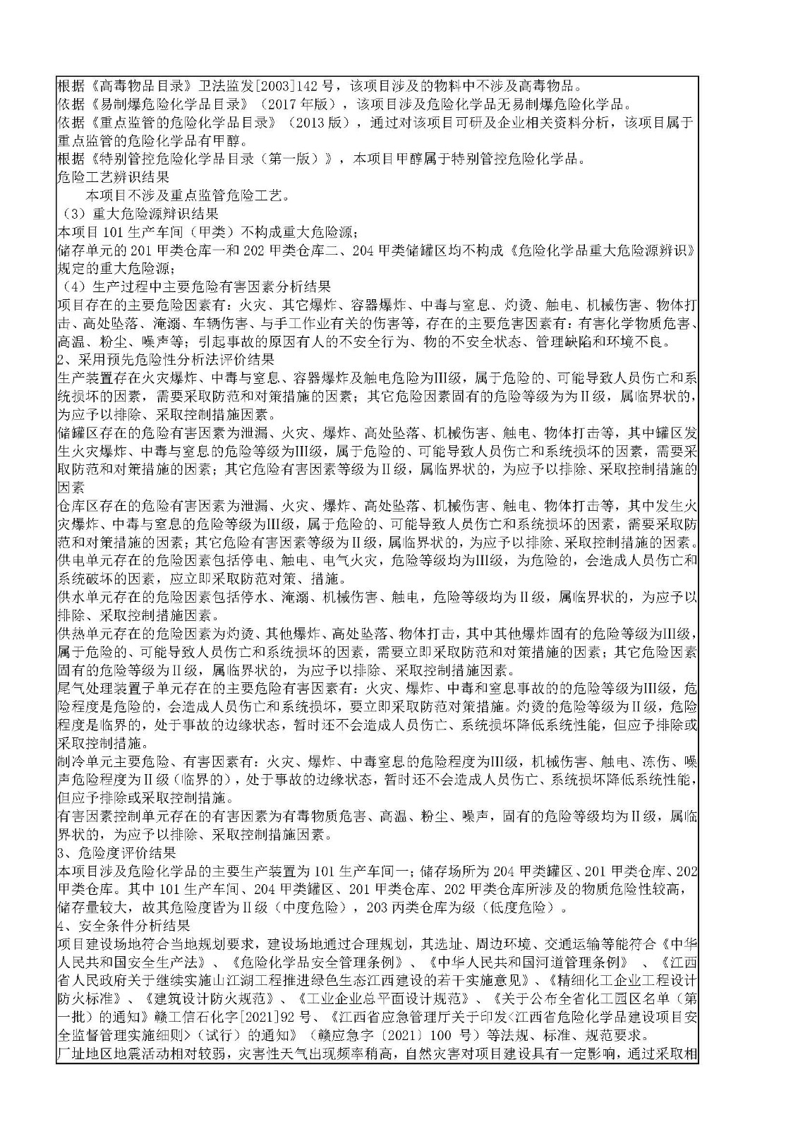 安全评价报告基本信息公开表（江西亚迪化工有限公司）