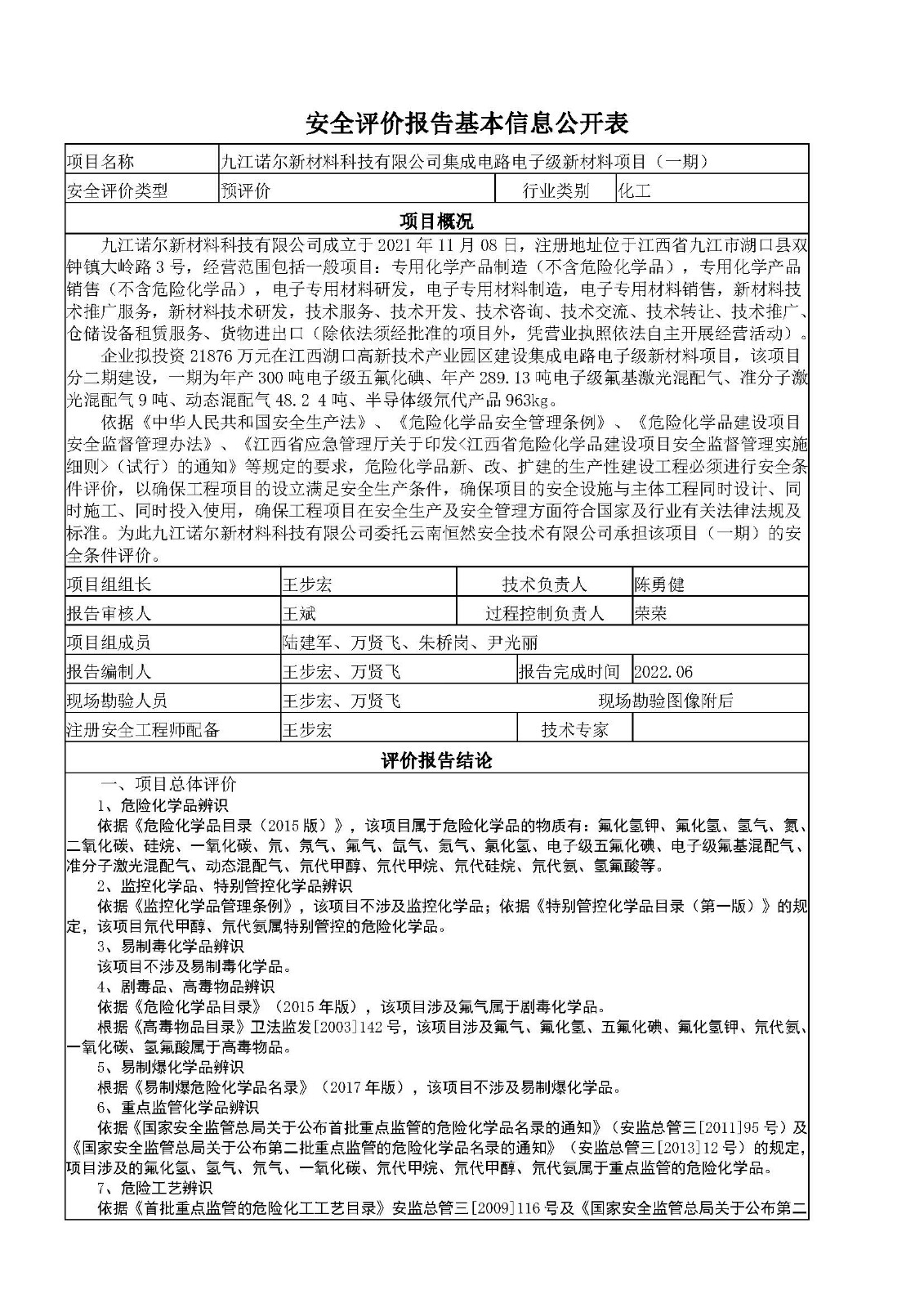 安全评价报告基本信息公开表（诺尔）