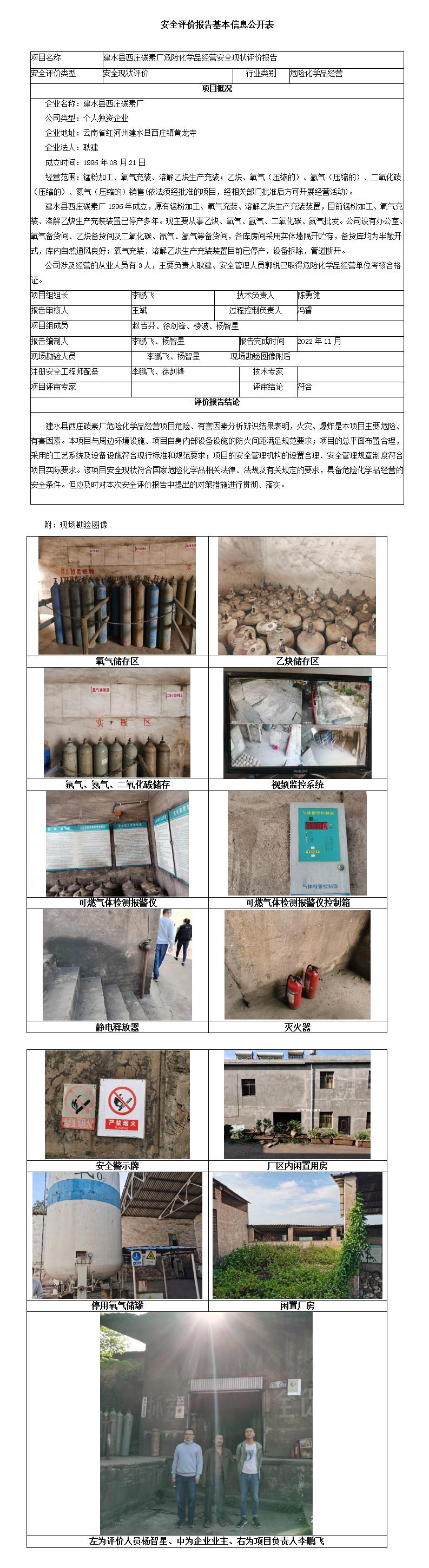 建水西庄安全评价报告基本信息公开表