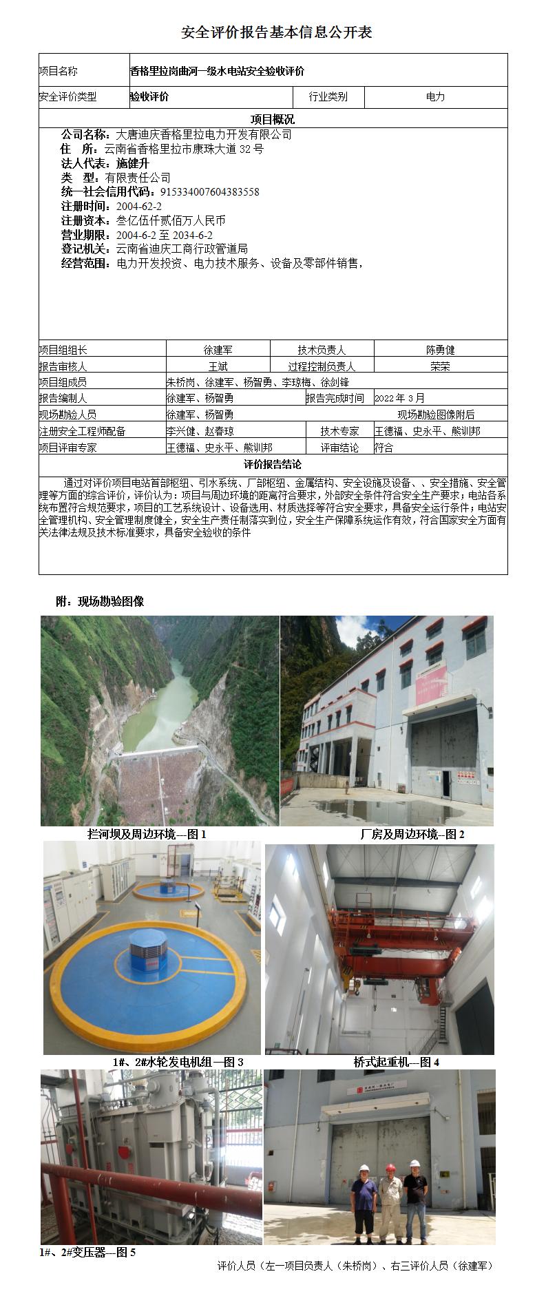 电站安全评价报告基本信息公开表