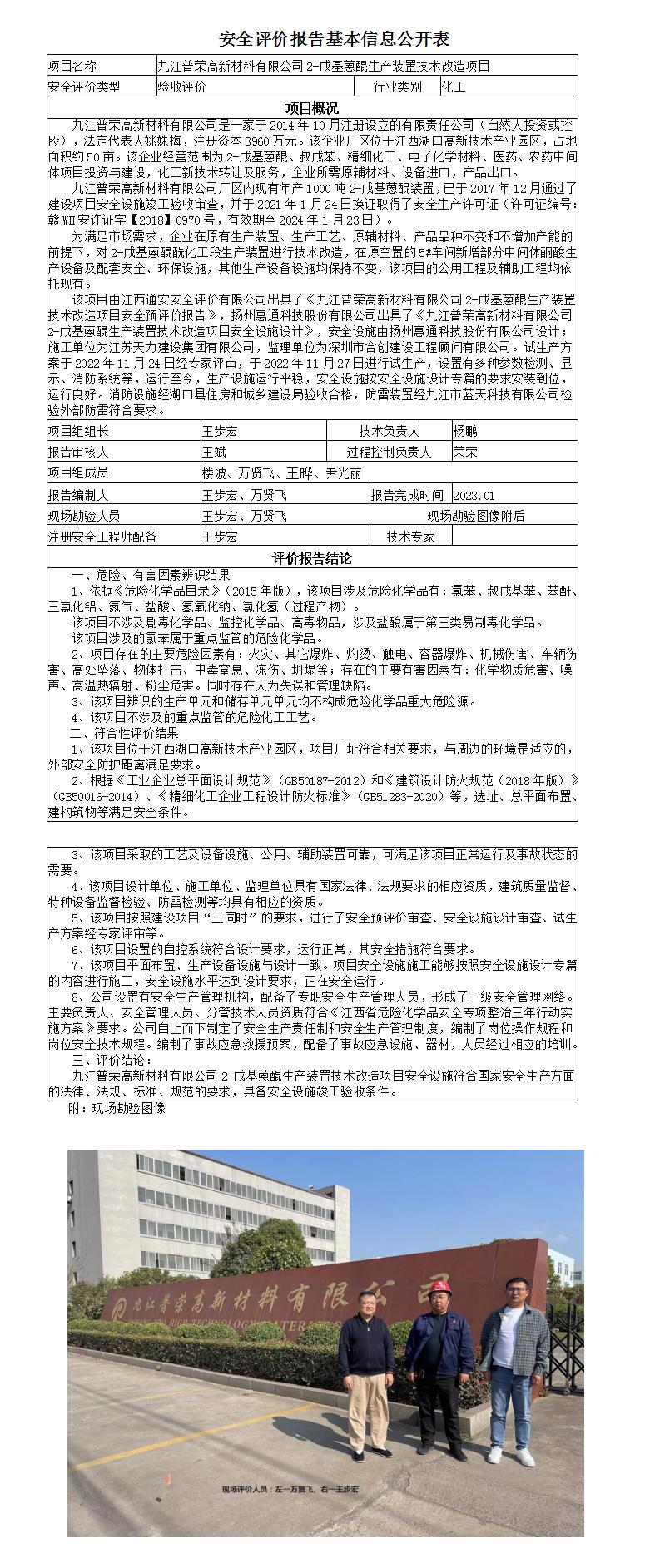 安全评价报告基本信息公开表（普荣）