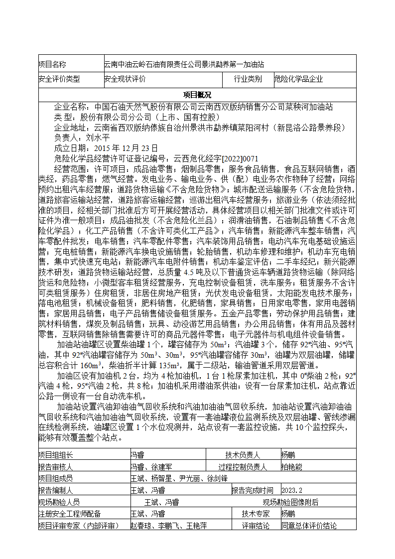 中国石油天然气股份有限公司云南西双版纳销售分公司菜秧河加油站基本信息公开表