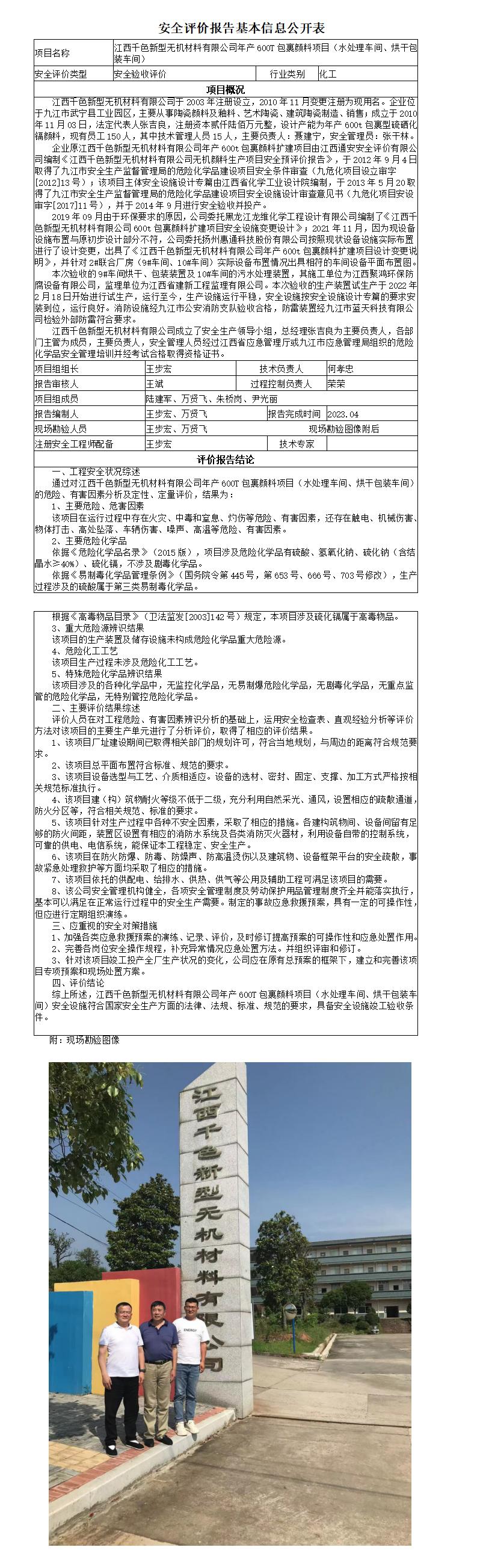 安全评价报告基本信息公开表（江西千色）