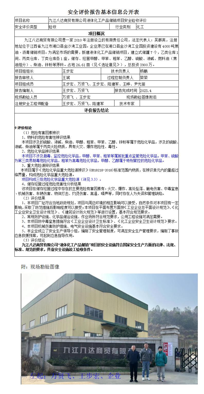 安全评价报告基本信息公开表（八达商贸）