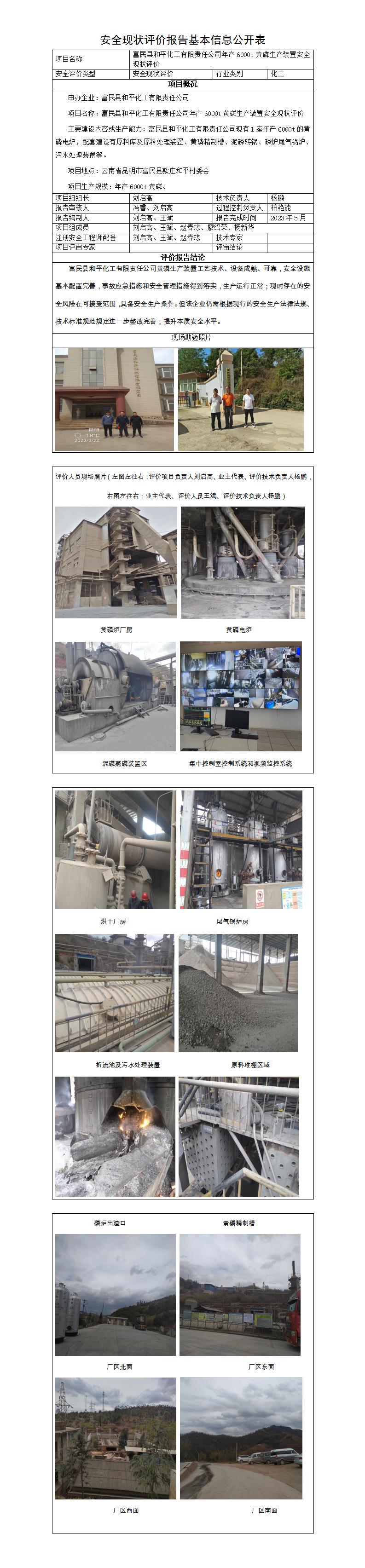 基本信息公开表——和平化工黄磷装置安全现状评价报告