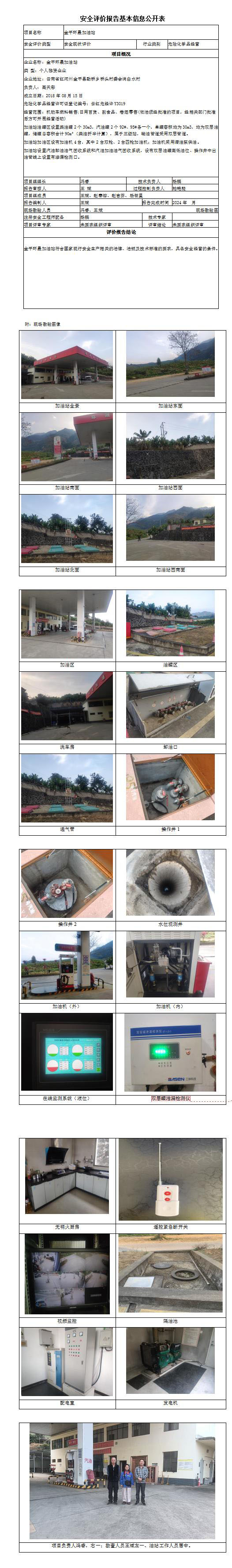 安全评价报告基本信息公开表 (金平环晟加油站)