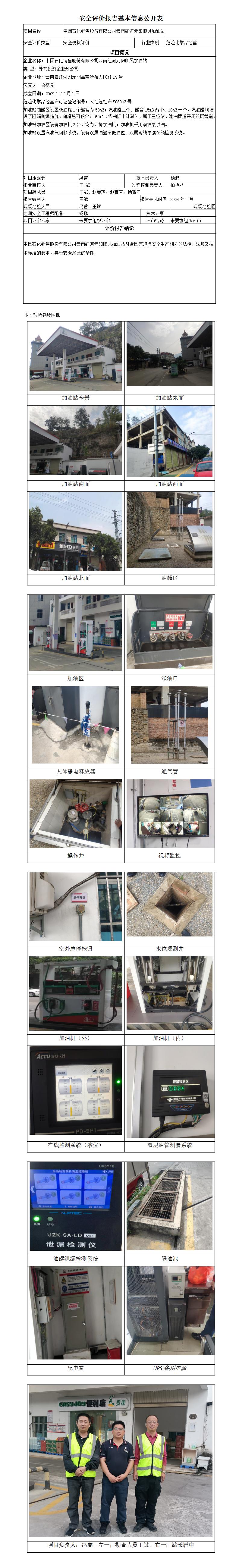 安全评价报告基本信息公开表 (中石化元阳顺风加油站)