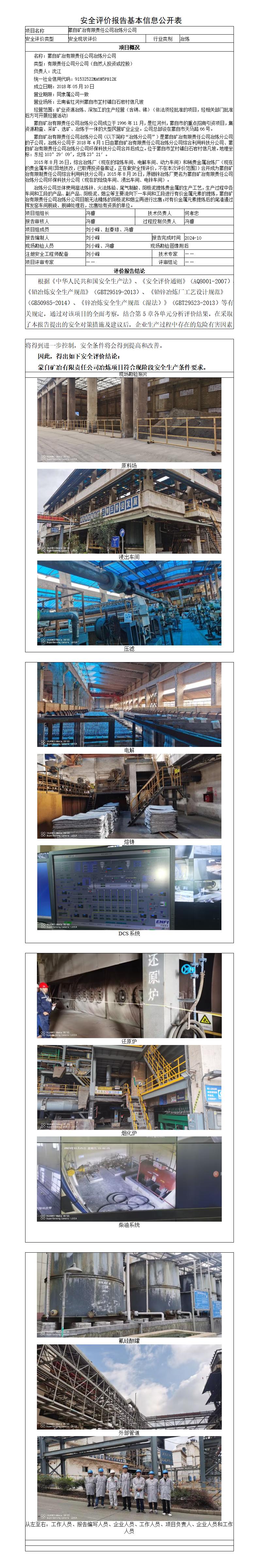 蒙自矿冶安全评价报告基本信息公开表（调整）