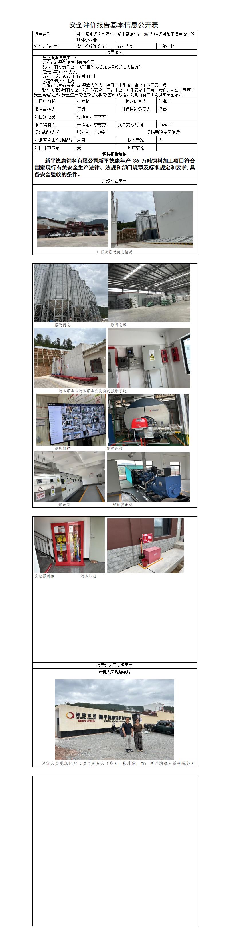 安全评价报告基本信息公开表（德康）