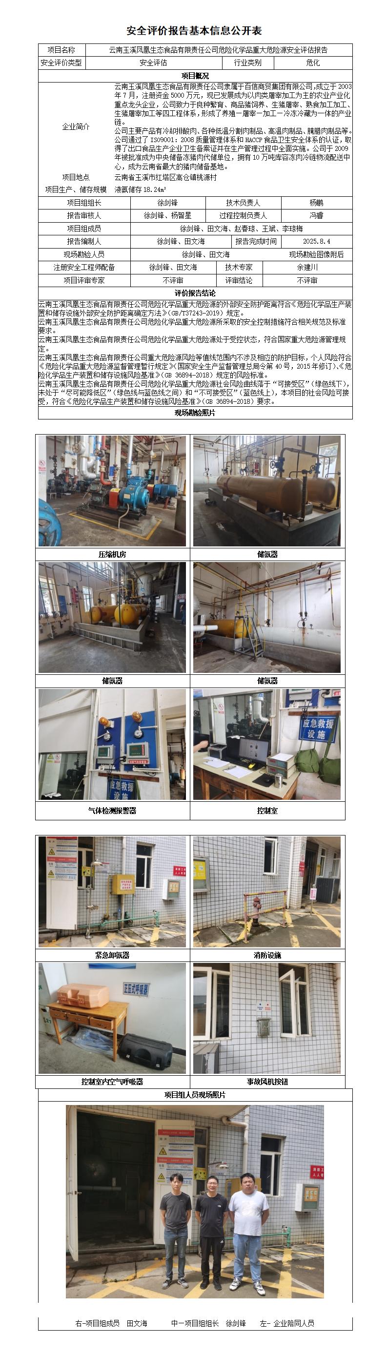 安全评价报告基本信息公开表凤凰食品重大危险源评估