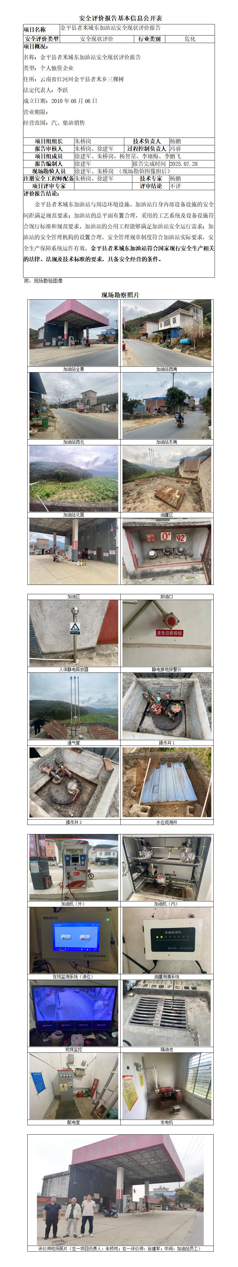 金平县勐拉凉亭平安加油站安全现状评价报告--基本信息公开表2025年12月
