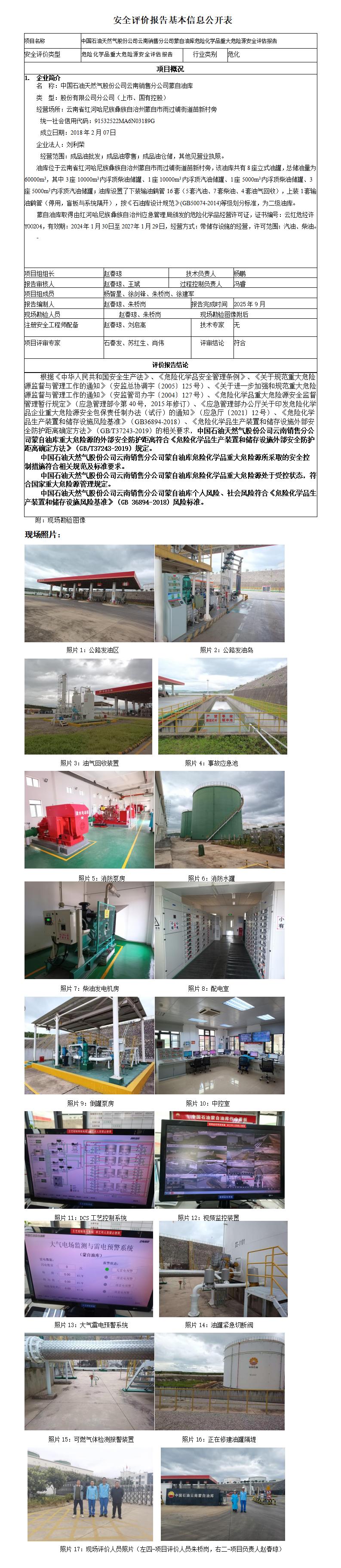 安全评价报告基本信息公开表（蒙自评估）